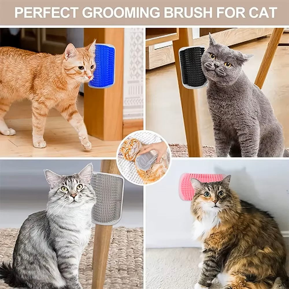 Corner Cat Scratcher Massage Brush four cats Scratching front