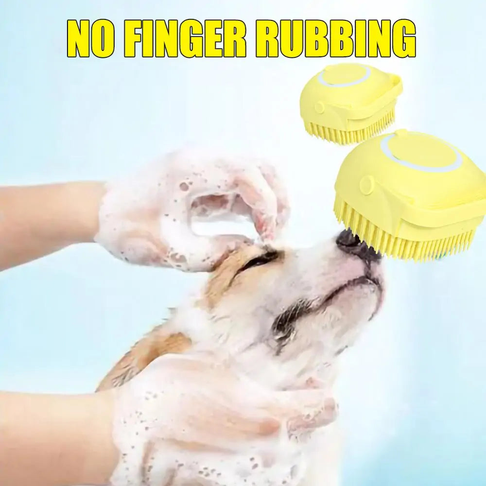 Dog Bath Brush dog face scrub hand yellow