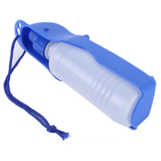 Dog Water Bottle Feeder With Bowl Blue side front with cord