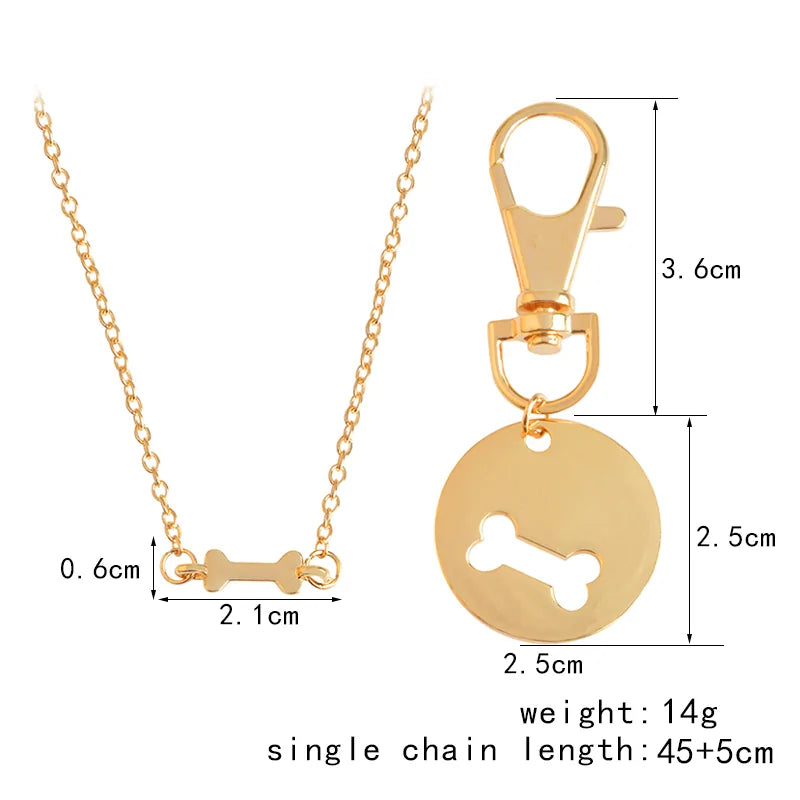 Dog Bone Charm Necklace Gold measurement